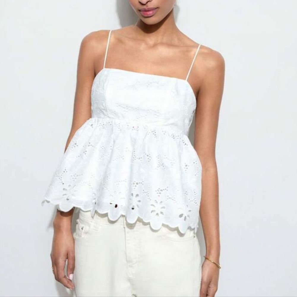 J. Crew White Eyelet Peplum Blouse